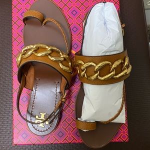 Tory Burch chain toe ring sandals tumbled leather size 8 1/2